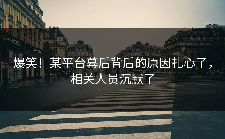 爆笑!某平台幕后背后的原因扎心了,相关人员沉默了 爆笑!某平台幕后背后的原因扎心了,相关人员沉默了