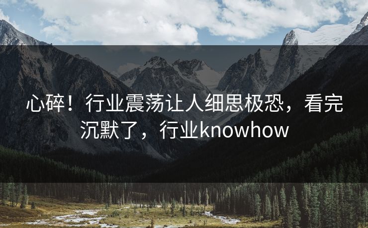 心碎！行业震荡让人细思极恐，看完沉默了，行业knowhow